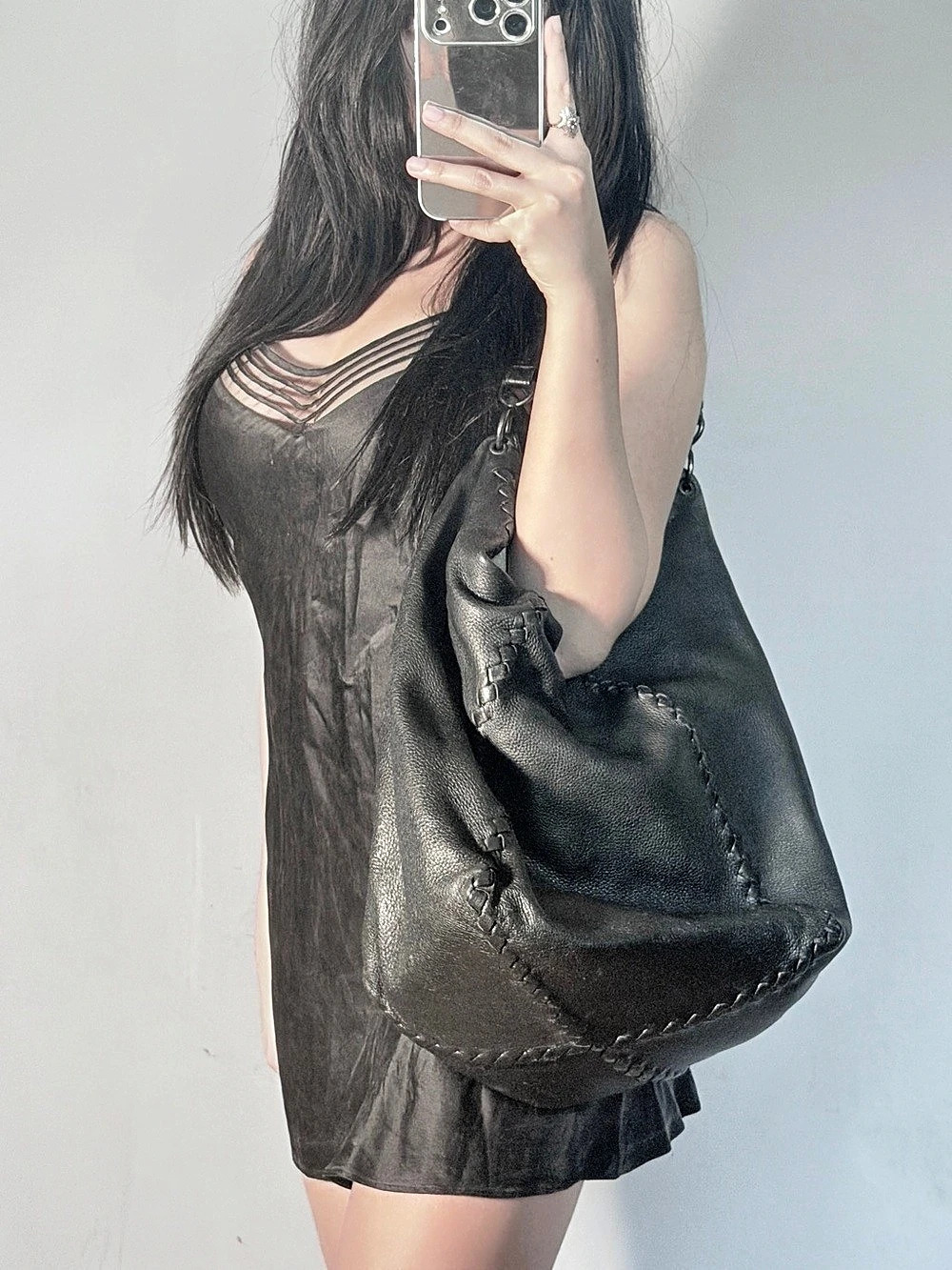 S/S 2009 Vintage Bottega Veneta Nero Cervo Leather Loop Hobo Tote Bag - Picture 7 of 7